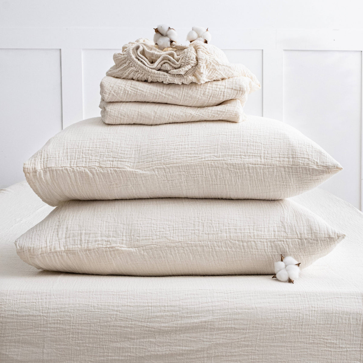Organic Cotton Muslin Flat Sheet | Soft Breathable Cotton Top Sheet: Queen Pillowcase: 20" x 27" / Ivory