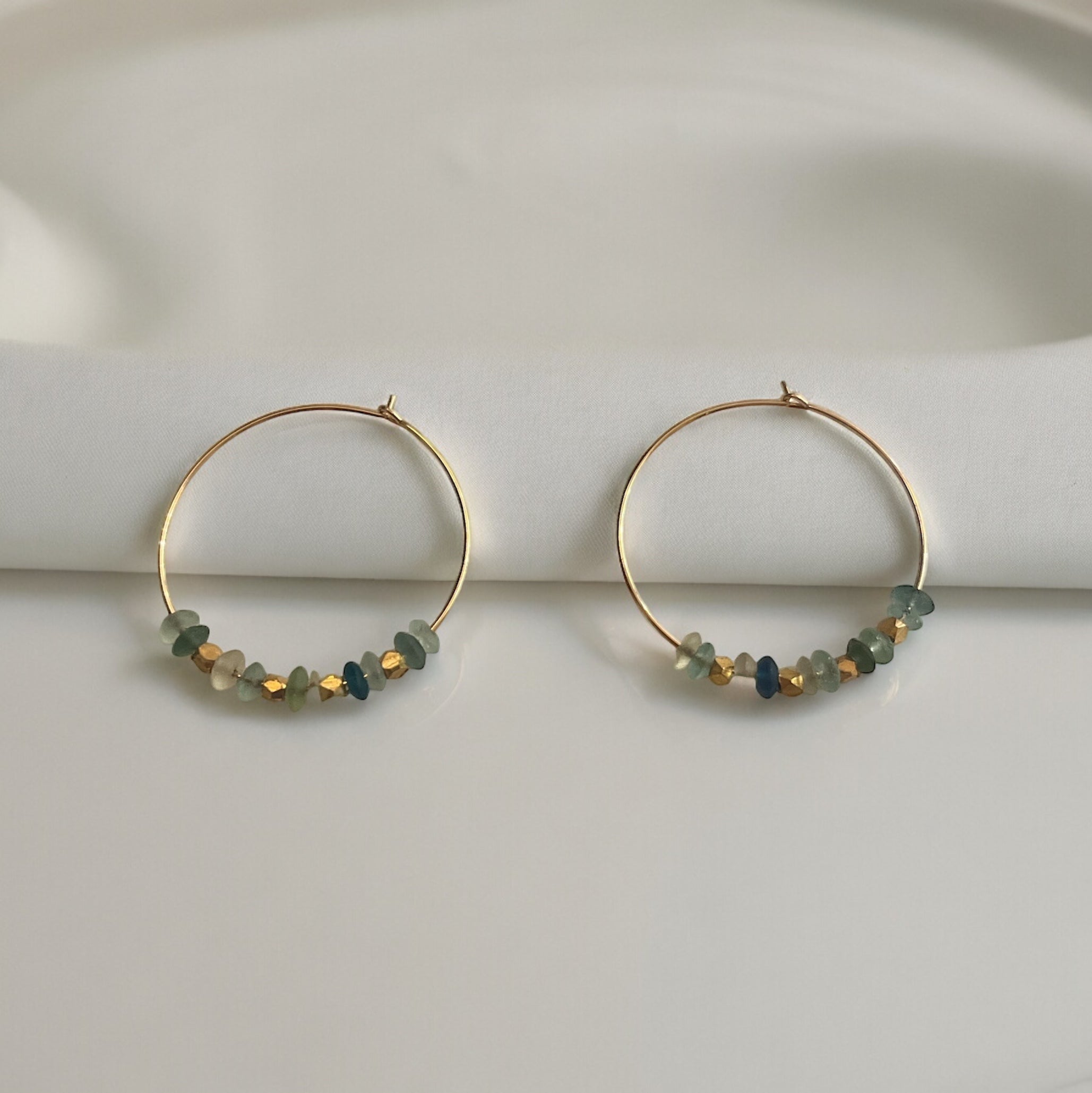 Sage Healing Jewelry - Roman glass beads and elegant gold-filled hoops