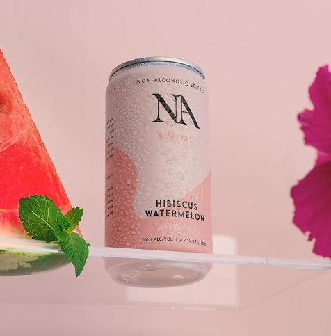 NA Non-Alcoholic Hibiscus Tea and Watermelon | Functional Adaptogen Drinks with Mushrooms & L-Theanine | Sea Salt for Hydration 8.4oz
