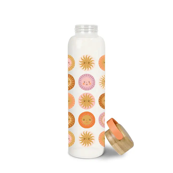 On the Sunny Side Glass Water Bottle with Bamboo Lid