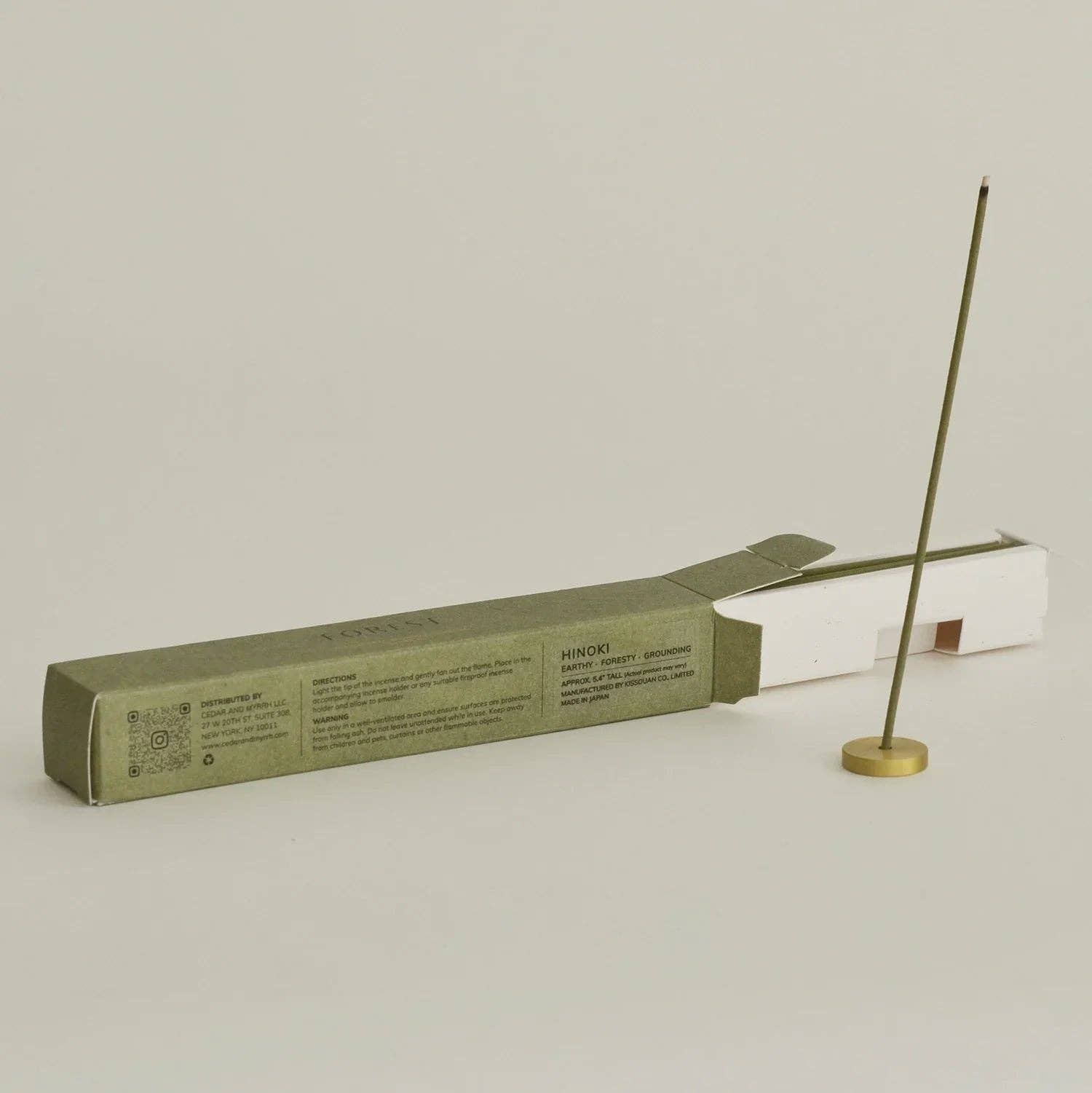 Hinoki Japanese Incense Stick Set β 30 Sticks with Brass Holder