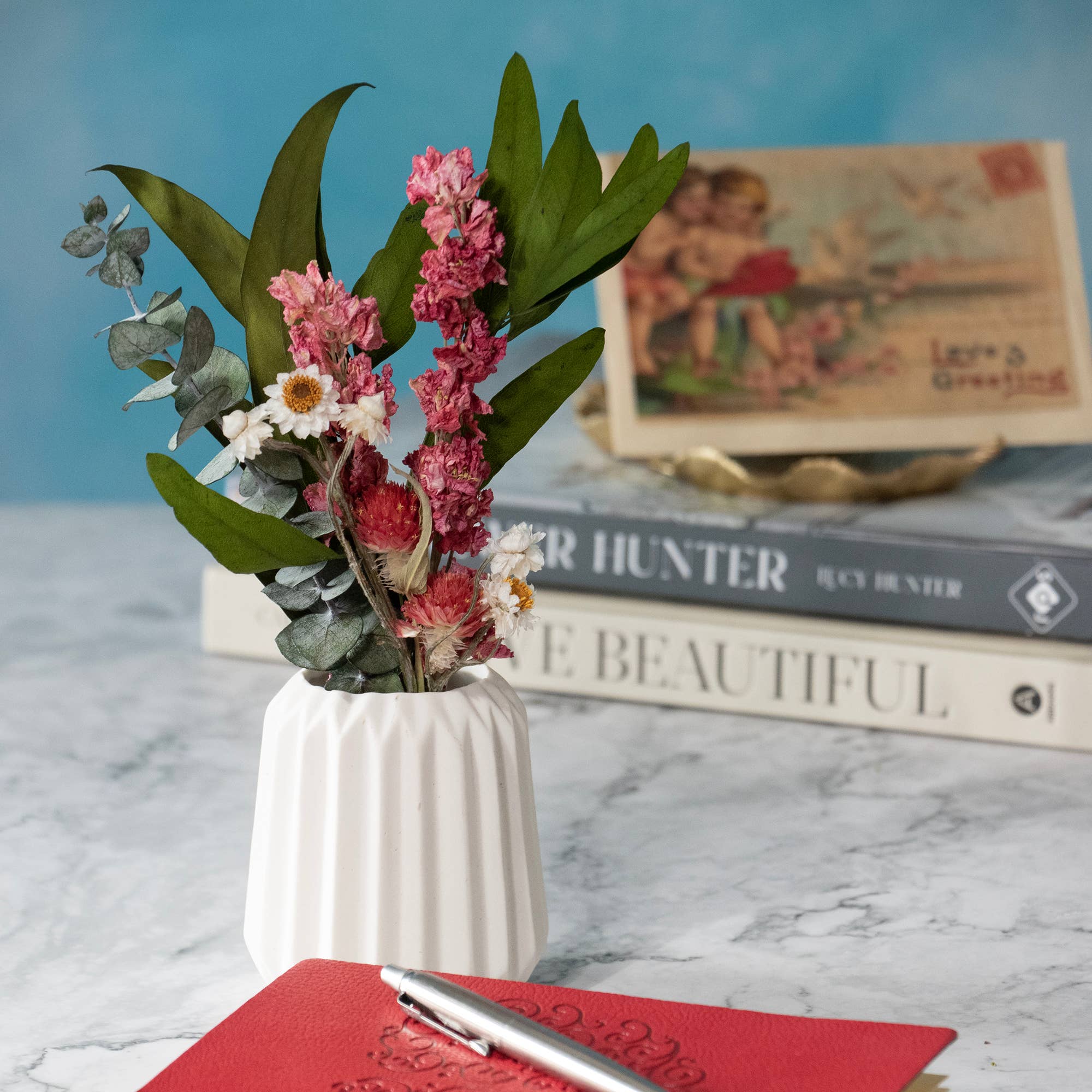 Eucalyptus &amp; Pink Larkspur Mini Bouquet 