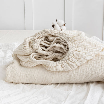 Organic Cotton Muslin Flat Sheet | Soft Breathable Cotton Top Sheet: Queen Pillowcase: 20" x 27" / Ivory