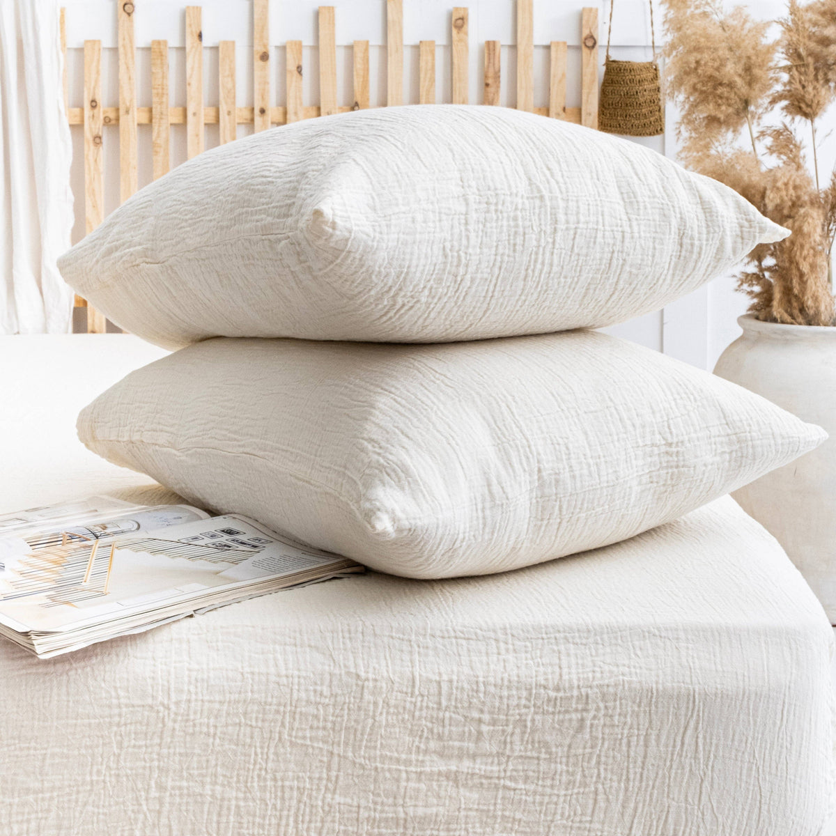 Organic Cotton Muslin Flat Sheet | Soft Breathable Cotton Top Sheet: Queen Pillowcase: 20" x 27" / Ivory