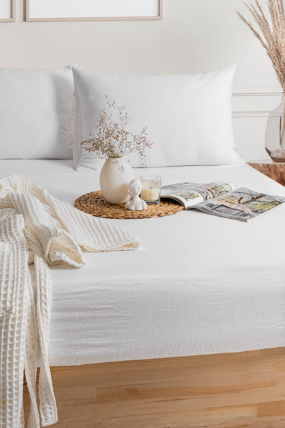 Organic Cotton Muslin Flat Sheet | Soft Breathable Cotton Top Sheet: Queen Pillowcase: 20" x 27" / Ivory