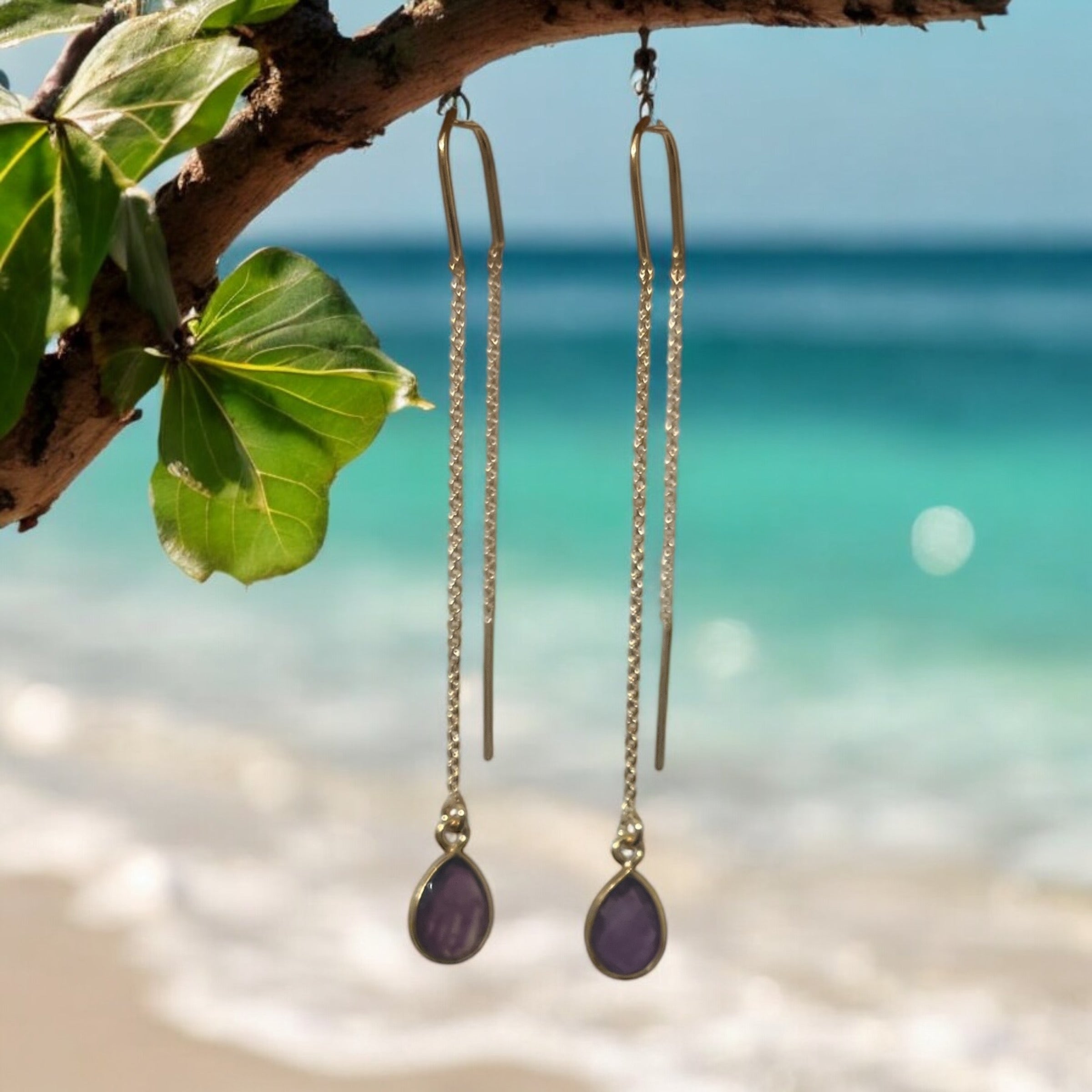 Sage Healing Jewelry: Amethyst gold fill thread earring