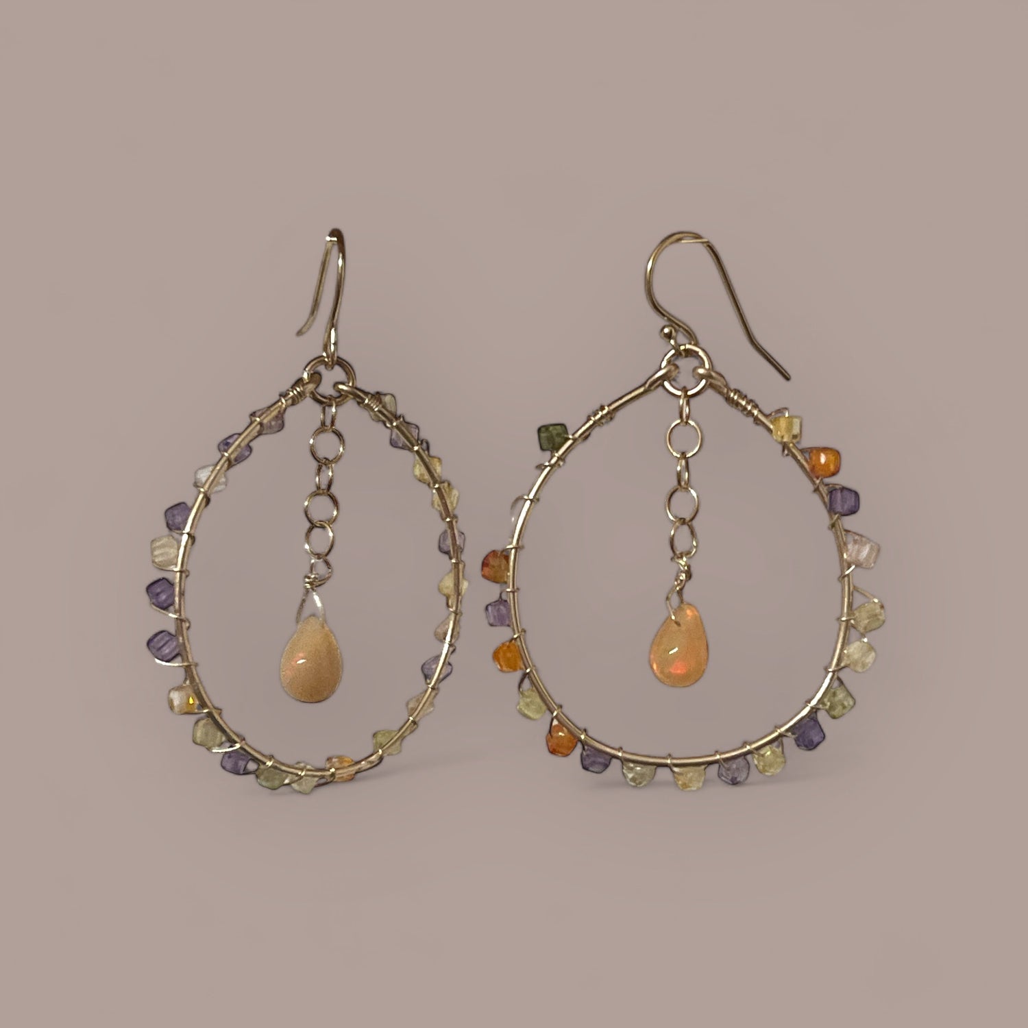 Sage Healing Jewelry: Fire Opal Gold fill hoops