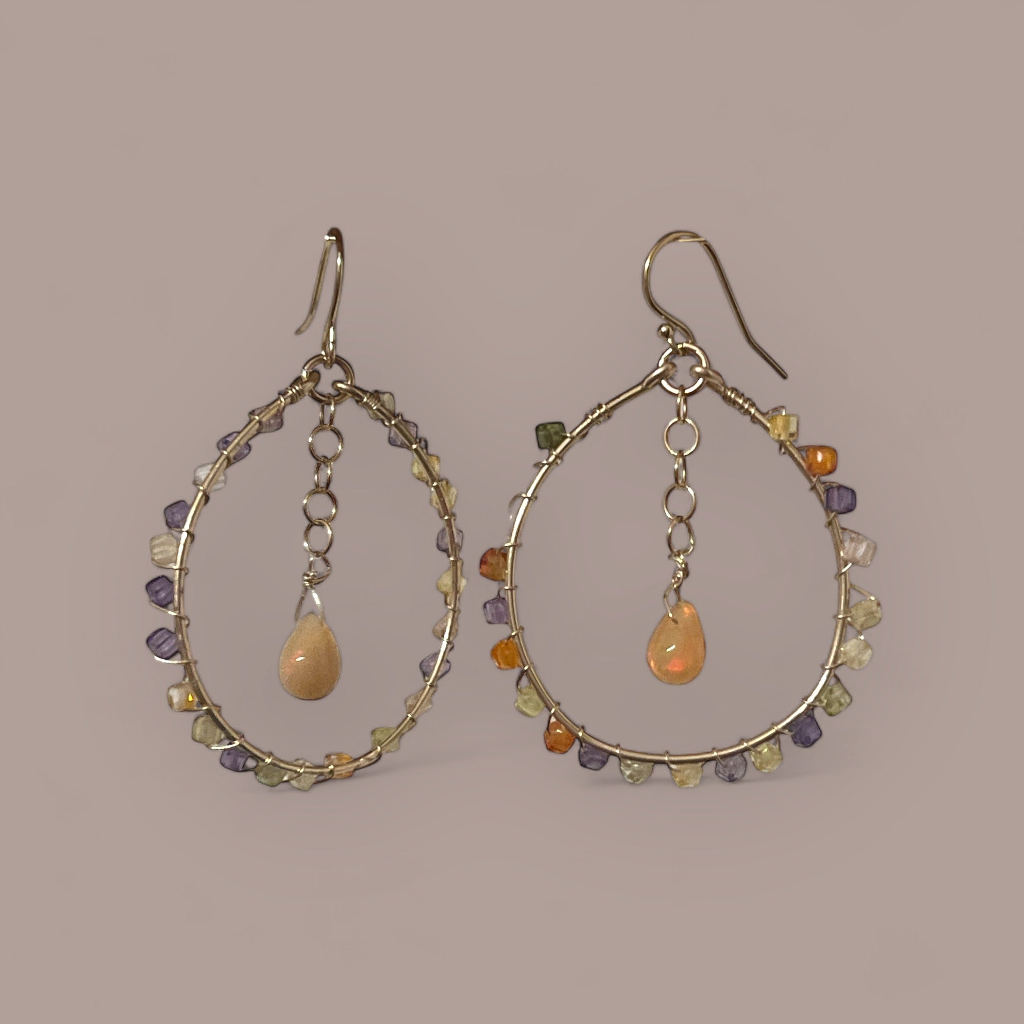 Sage Healing Jewelry: Fire Opal Gold fill hoops