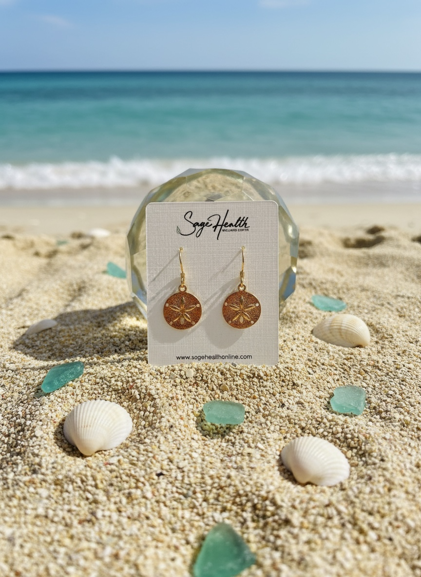 Sage Healing Jewelry: 18K Gold-Plated Sand Dollar Earrings Handmade in Encinitas