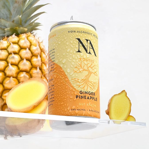 NA Non-Alcoholic Ginger Pineapple | Functional Adaptogen Drinks with Pre &amp; Probiotic Blend | Ashwagandha, Mushrooms, Magnesium &amp; L-Theanine 8.4oz