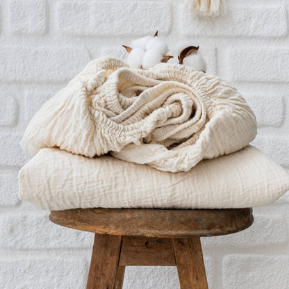 Organic Cotton Muslin Flat Sheet | Soft Breathable Cotton Top Sheet: Queen / Ivory
