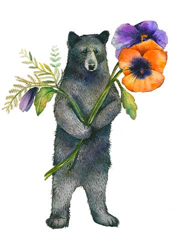 Bear with Pansies | Artist: Amber Alexander | GAA117