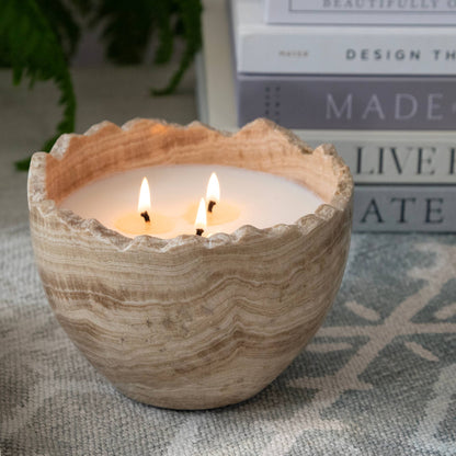 Travertine Stone Bowl Candle in Palo Santo Fragrance