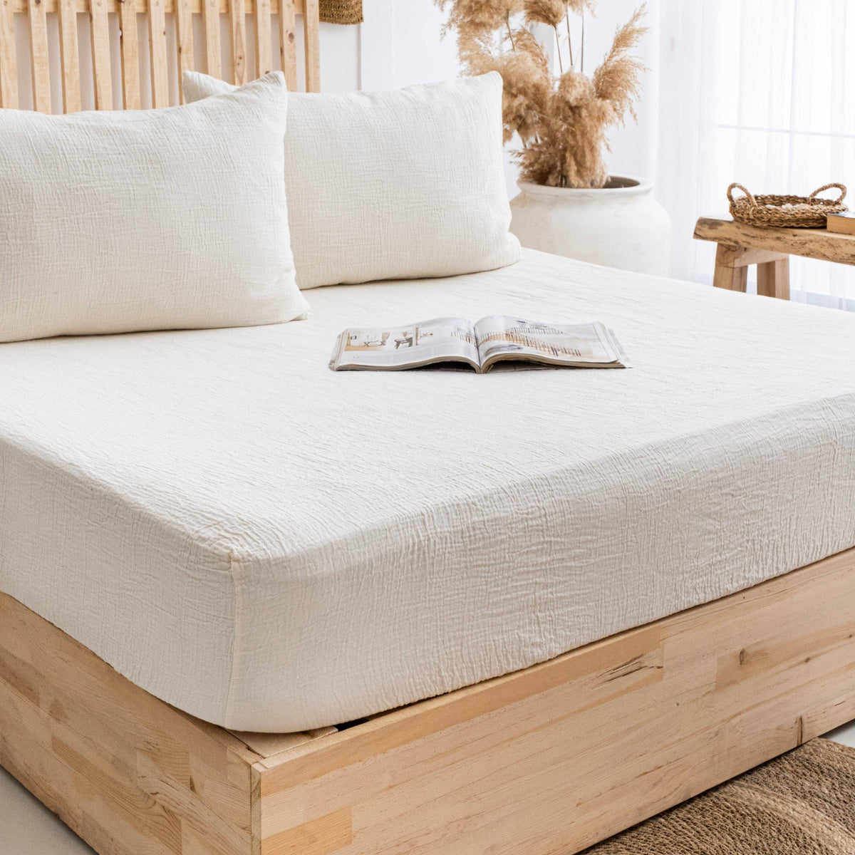 Organic Cotton Muslin Flat Sheet | Soft Breathable Cotton Top Sheet: Queen / Ivory