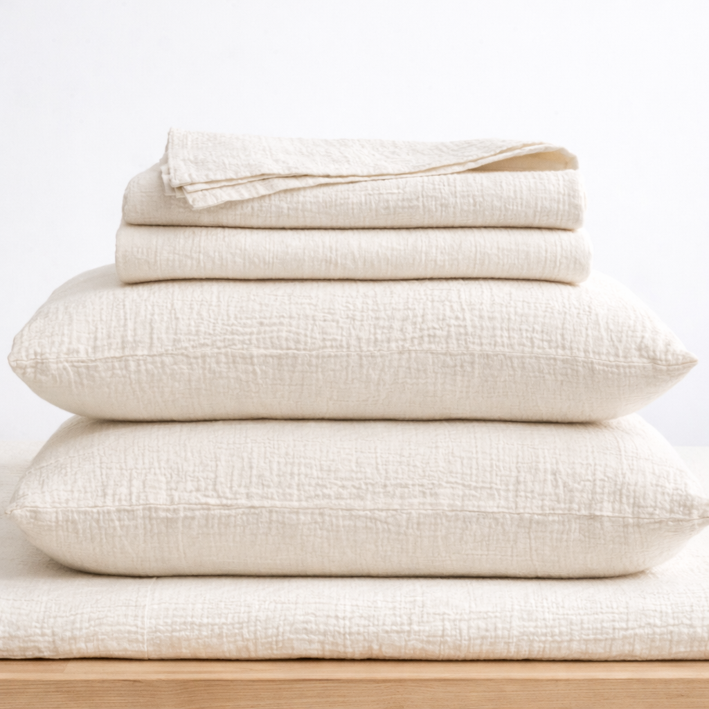 Organic Cotton Muslin Flat Sheet | Soft Breathable Cotton Top Sheet: Queen / Ivory